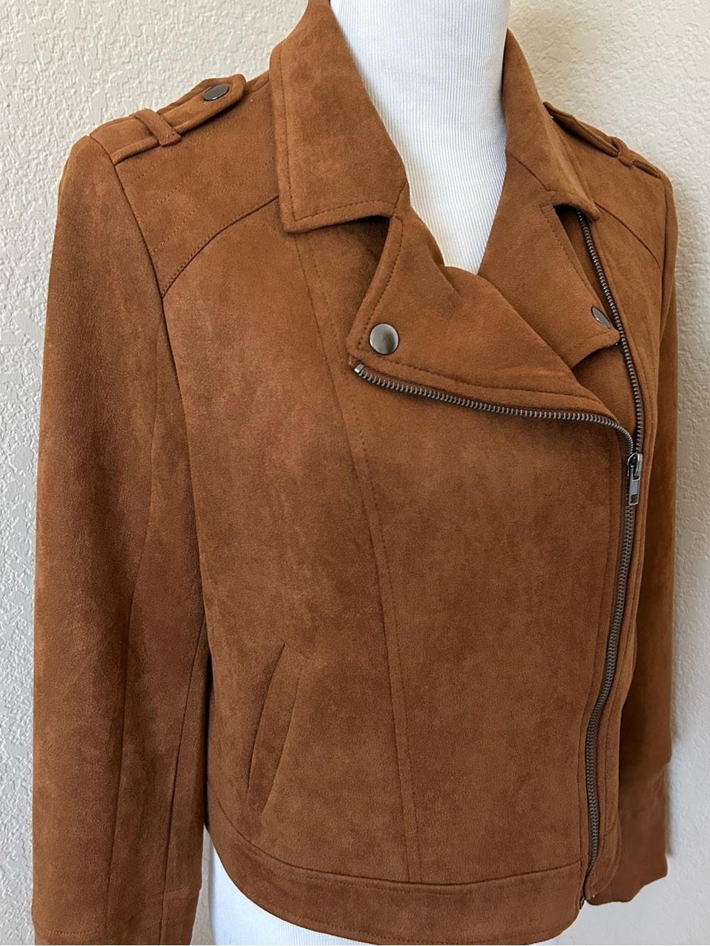 Faux Suede Jacket Motorcycle Style Jacket Dakota Jacket Rust Brown Faux Suede - Picture 2 of 7